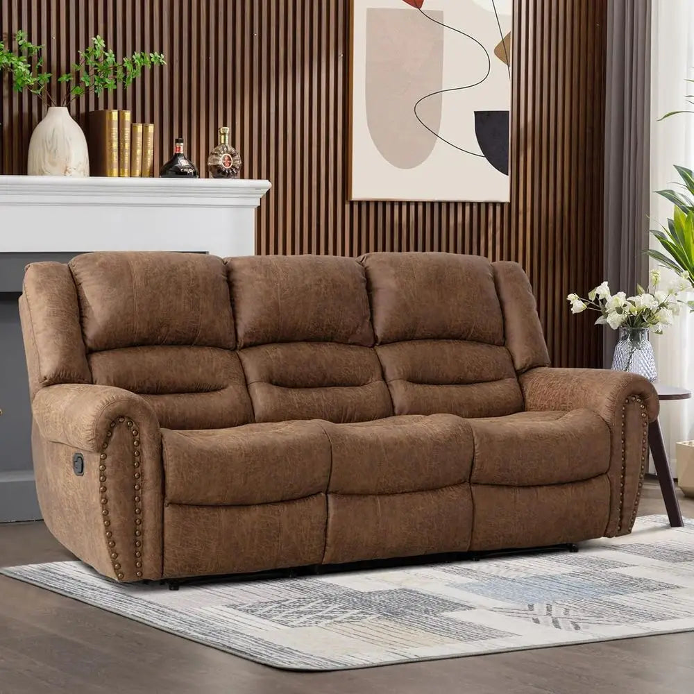 Nut Brown Leather 3-Seat Reclining Sofa