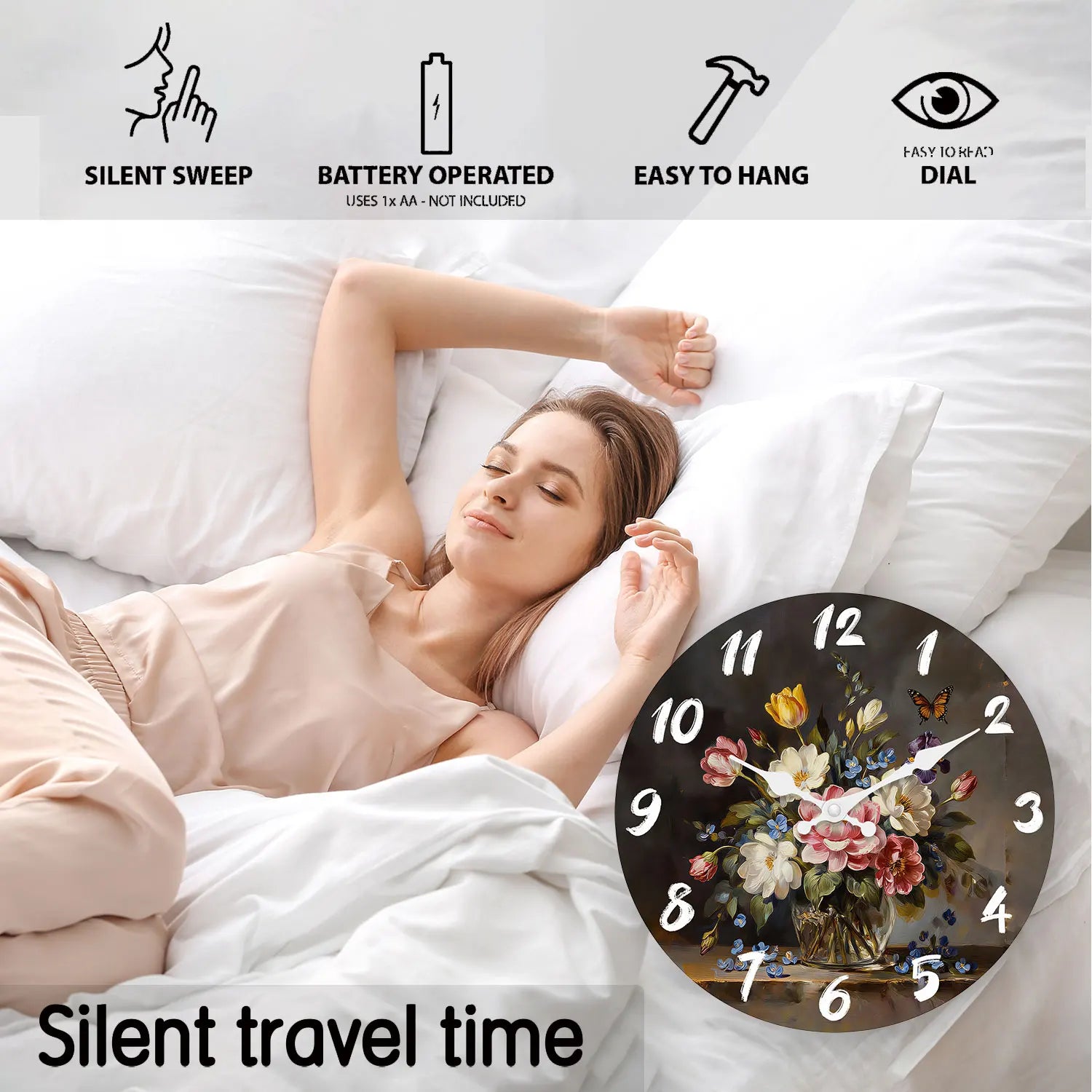 Floral Butterfly Wooden Wall Clock