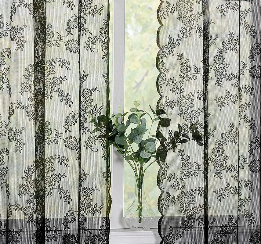 1pc Black Lace Floral Curtain