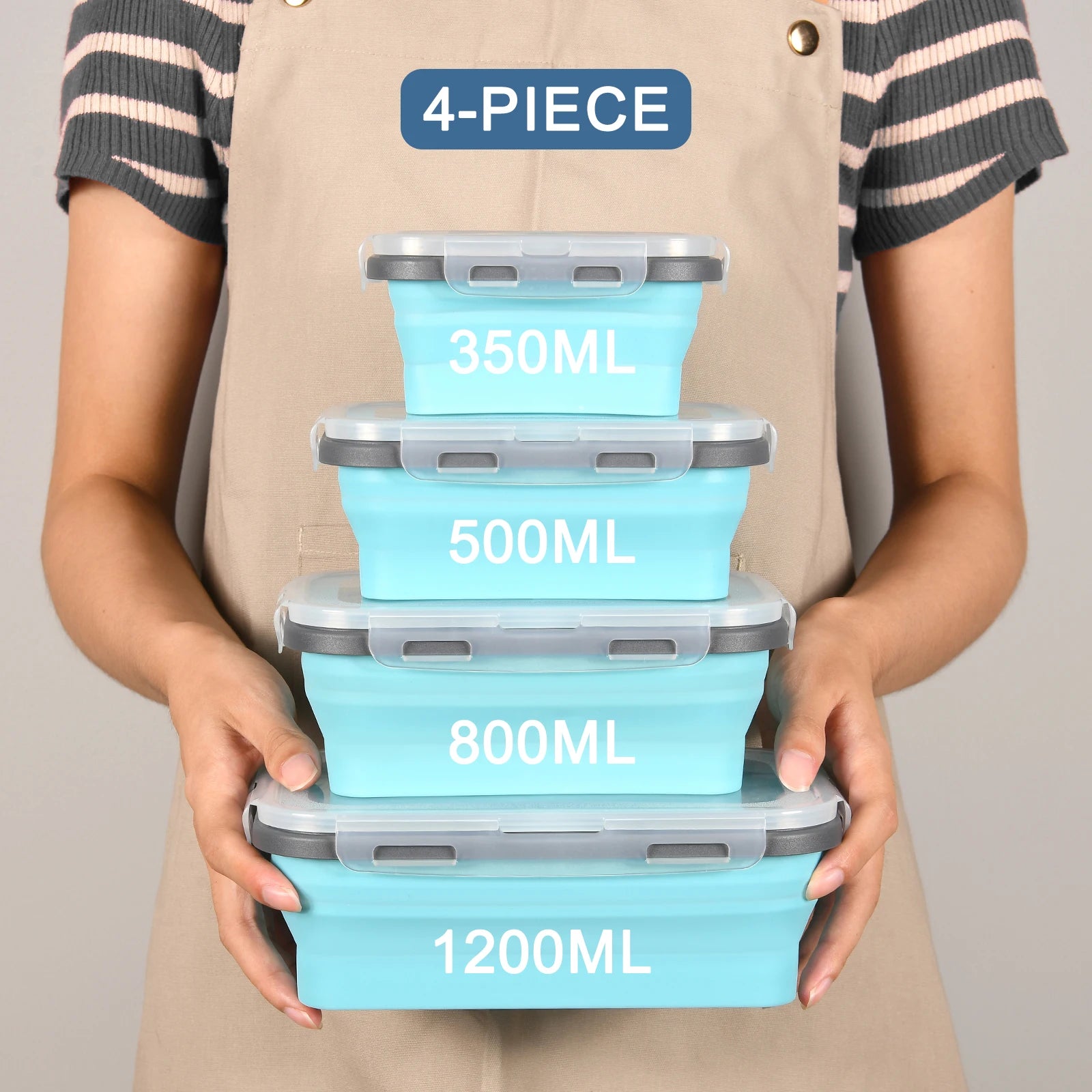 4 Pcs Blue Silicone Collapsible Square Food Storage