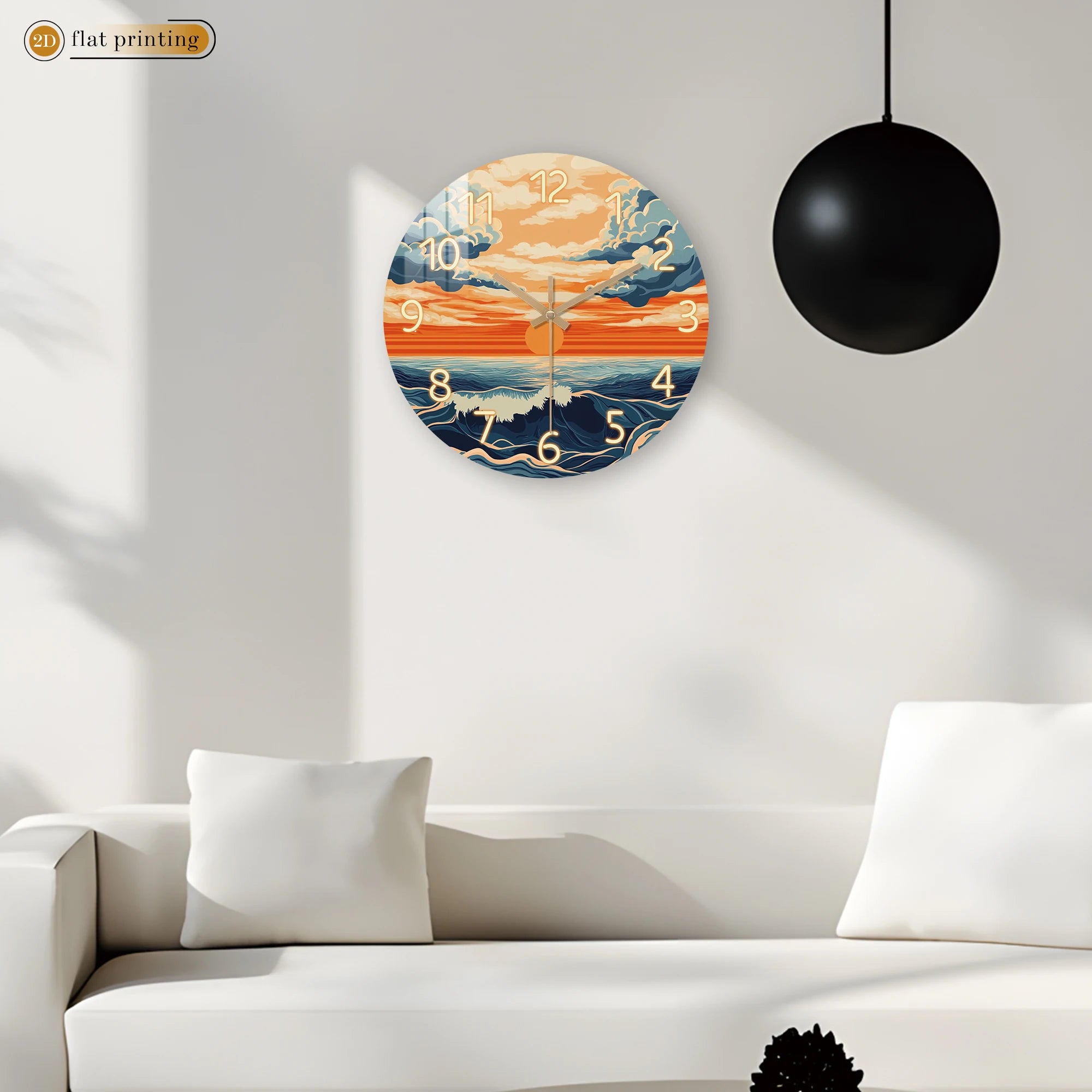 Vibrant Sunset Ocean Waves Wall Clock