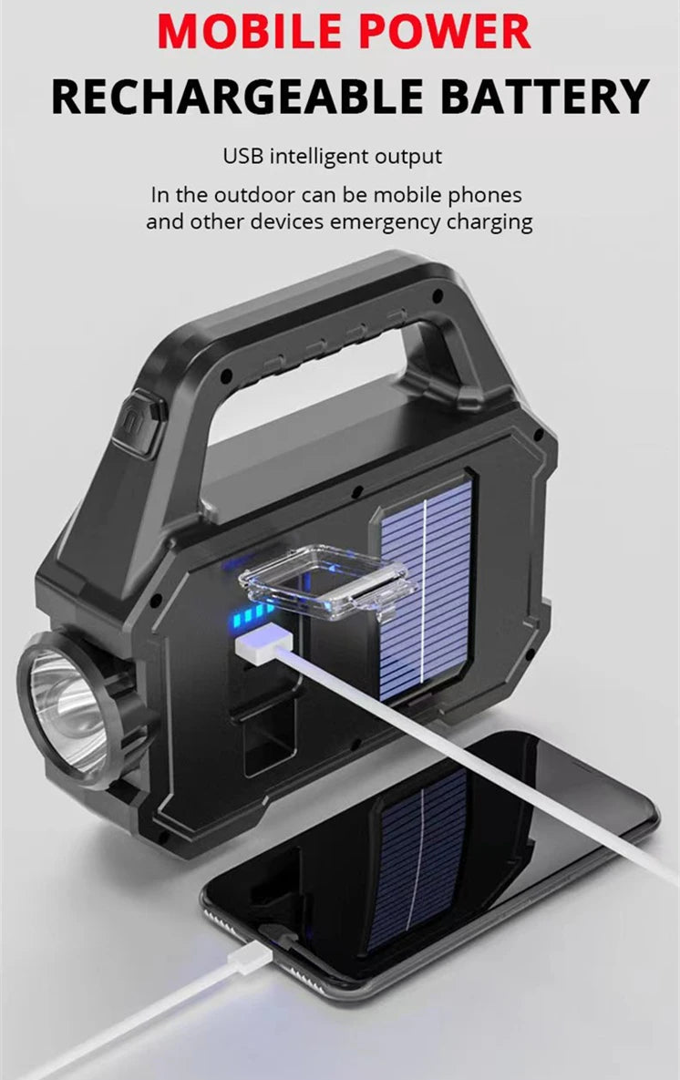 Solar Rechargeable Flashlight Zoomable Waterproof ,Can Charge Mobile Phone