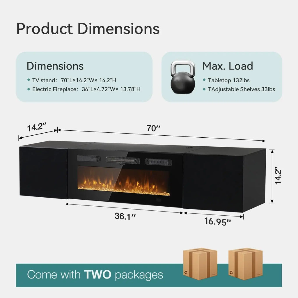 70'' Floating TV  Electric Fireplace