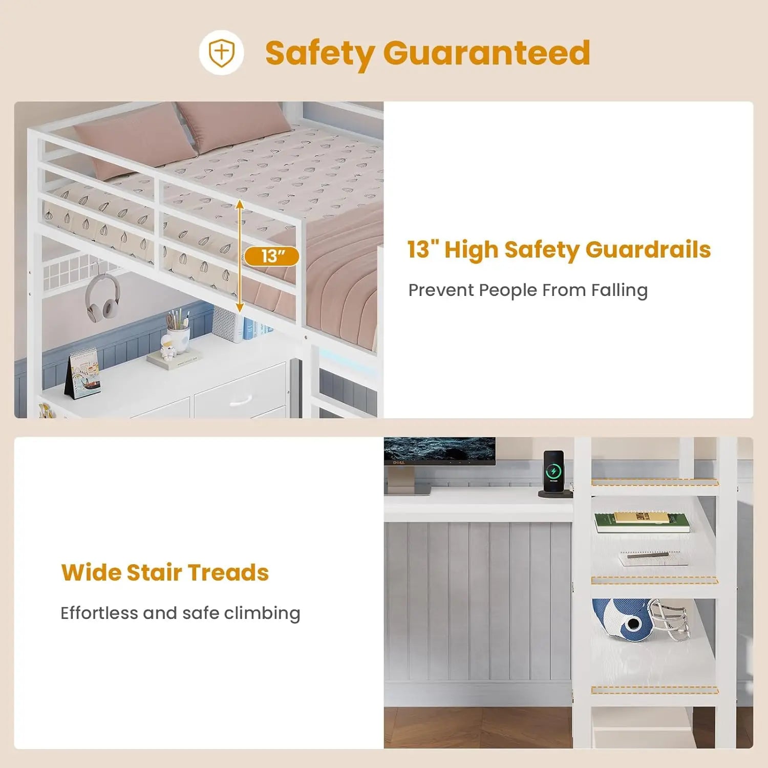 Loft Bed Full Size with U-Shaped Desk