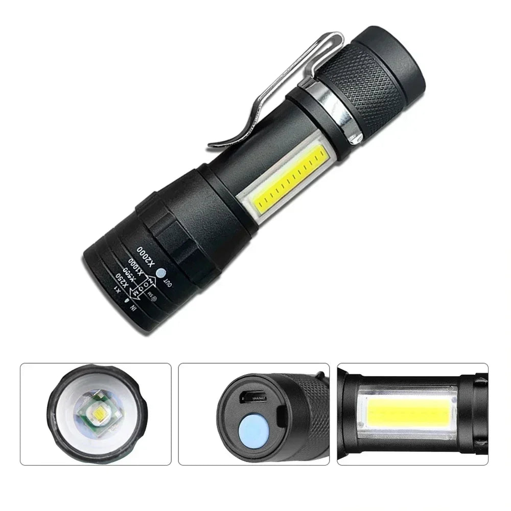 Mini Portable Flashlight Zoomable Rechargeable