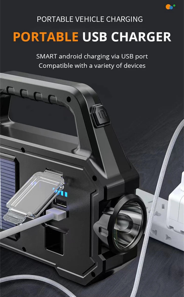 Solar Rechargeable Flashlight Zoomable Waterproof ,Can Charge Mobile Phone