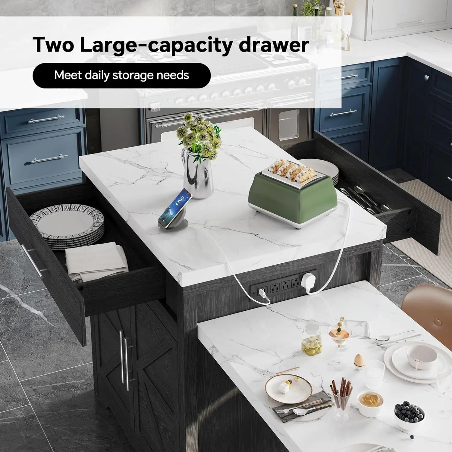 Kitchen Island with Extendable Dining Table for 4-6