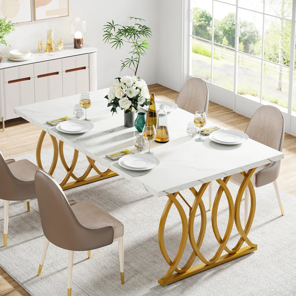 Dining Table with Faux Marble Table Top