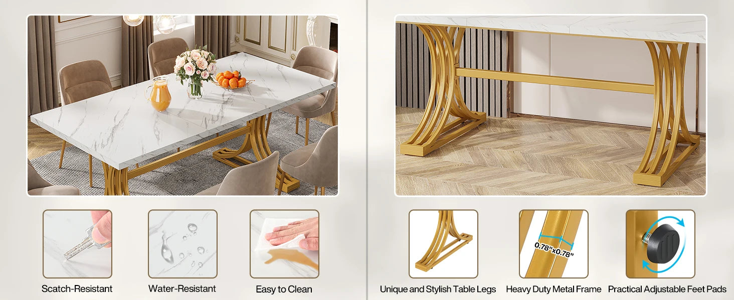 Dining Table with Faux Marble Table Top