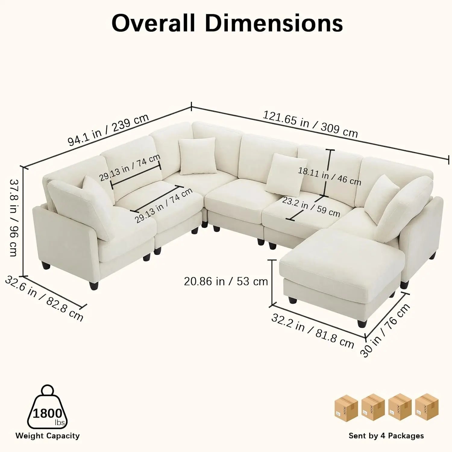 121" 7-Seater Modular Sectional Sofa Chenille