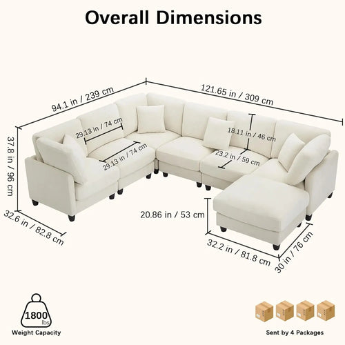 121" 7-Seater Modular Sectional Sofa Chenille