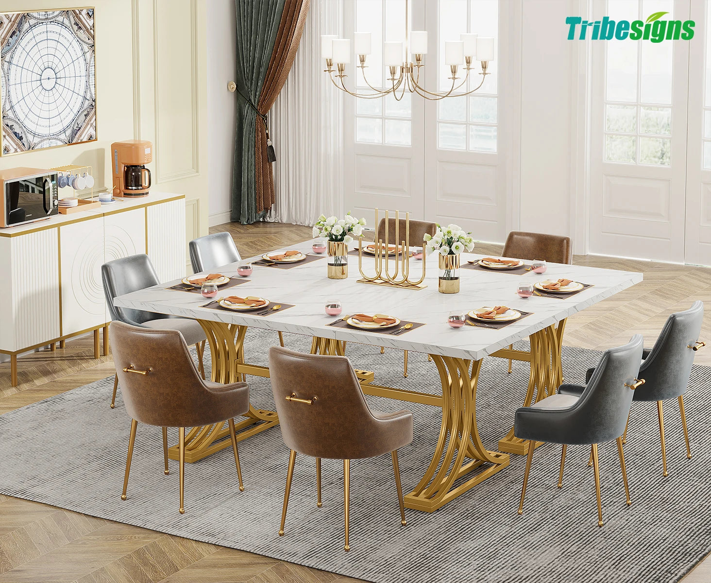 Dining Table with Faux Marble Table Top