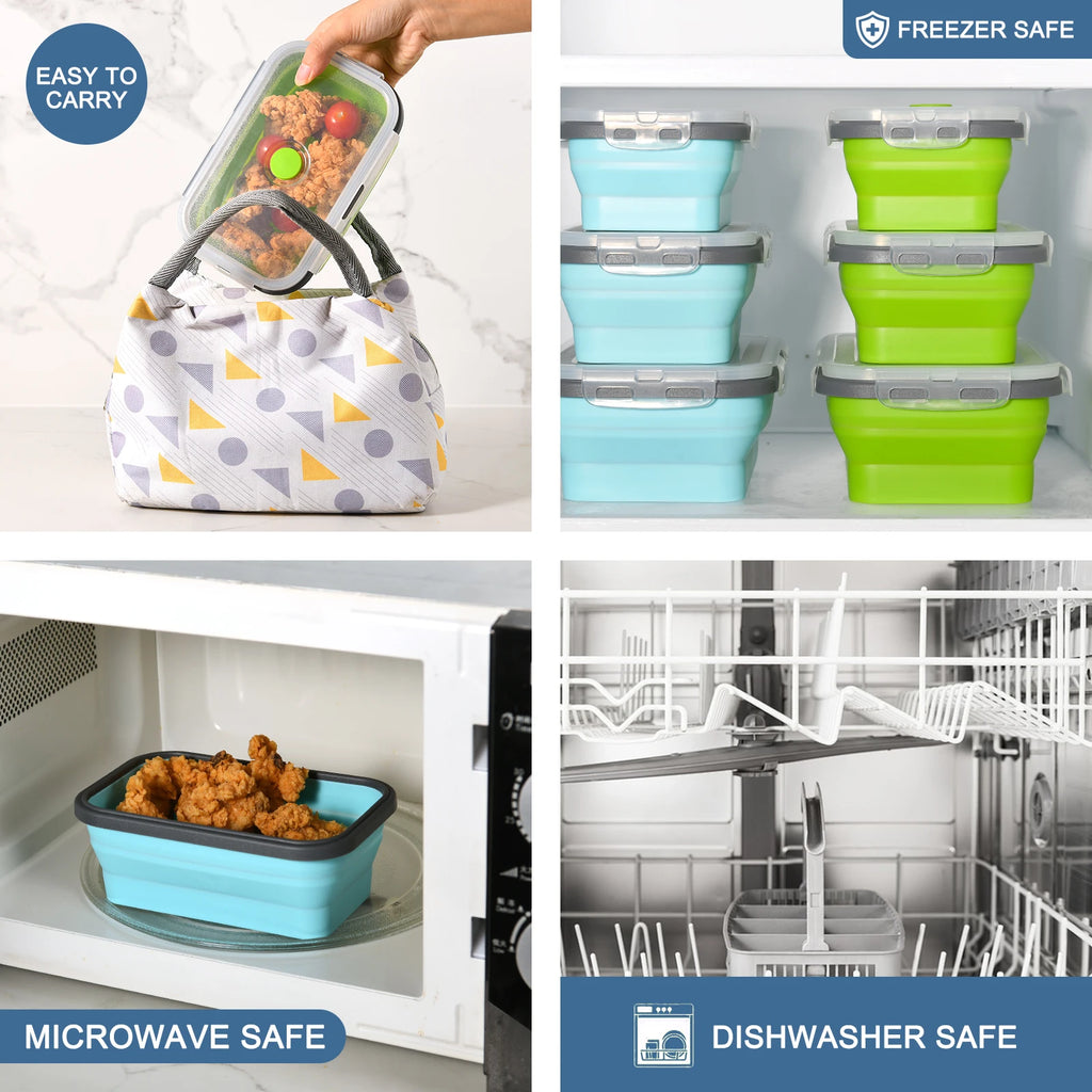 4 Pcs Blue Silicone Collapsible Square Food Storage