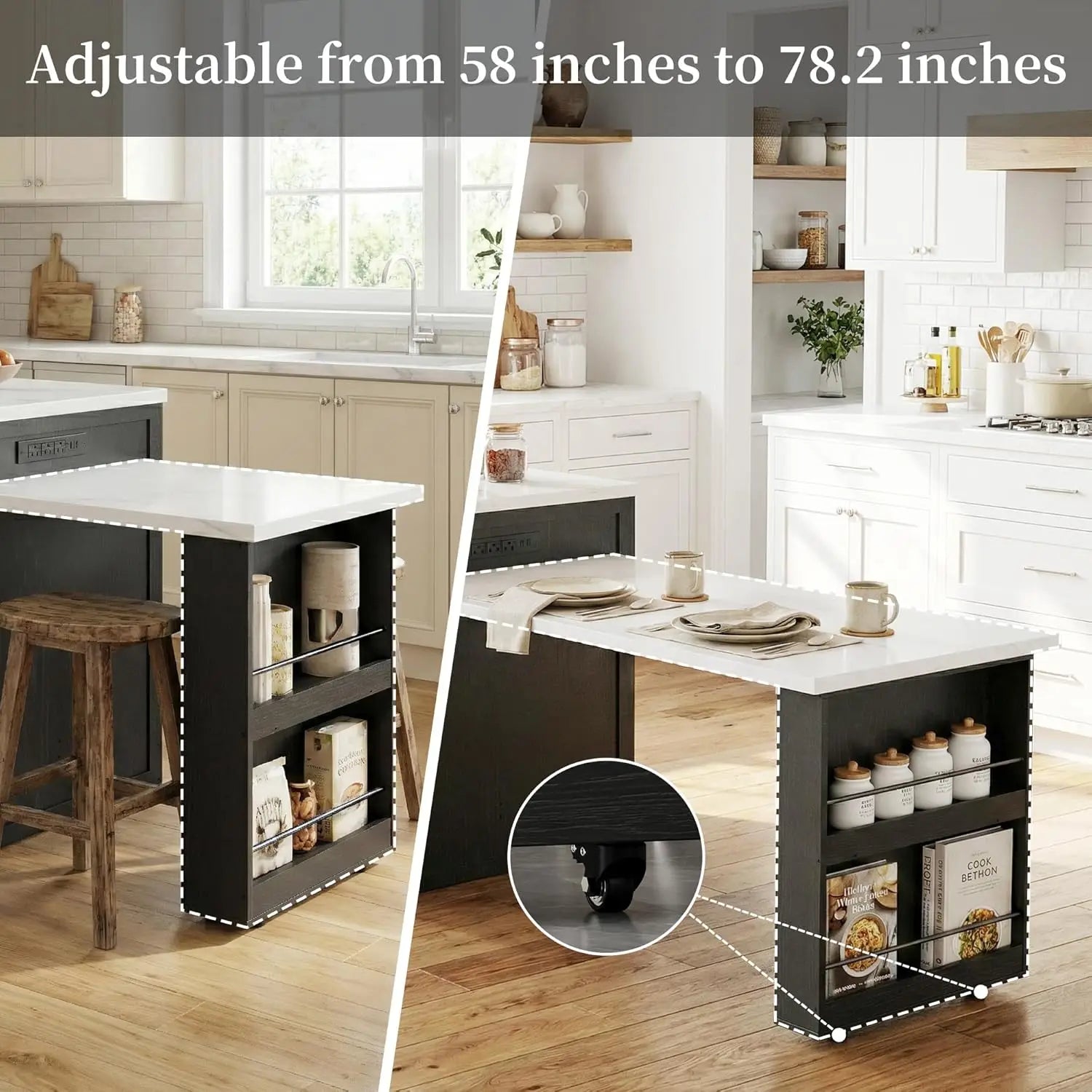 Kitchen Island with Extendable Dining Table for 4-6
