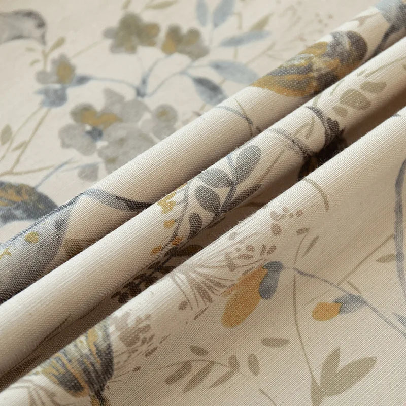 Cotton Linen Curtains for Living Room Beige Branch Printed Window Curtain for Bedroom Vintage Window Drapes Blind Panels Decor