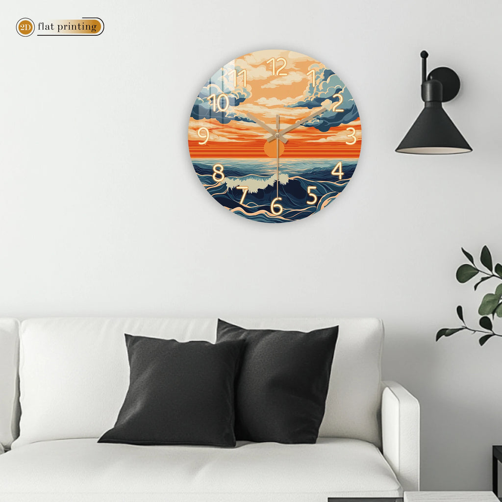 Vibrant Sunset Ocean Waves Wall Clock