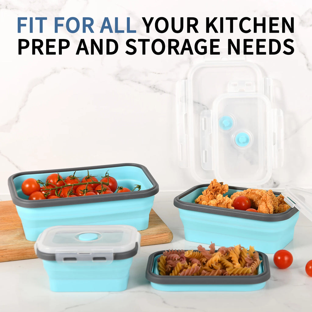 4 Pcs Blue Silicone Collapsible Square Food Storage