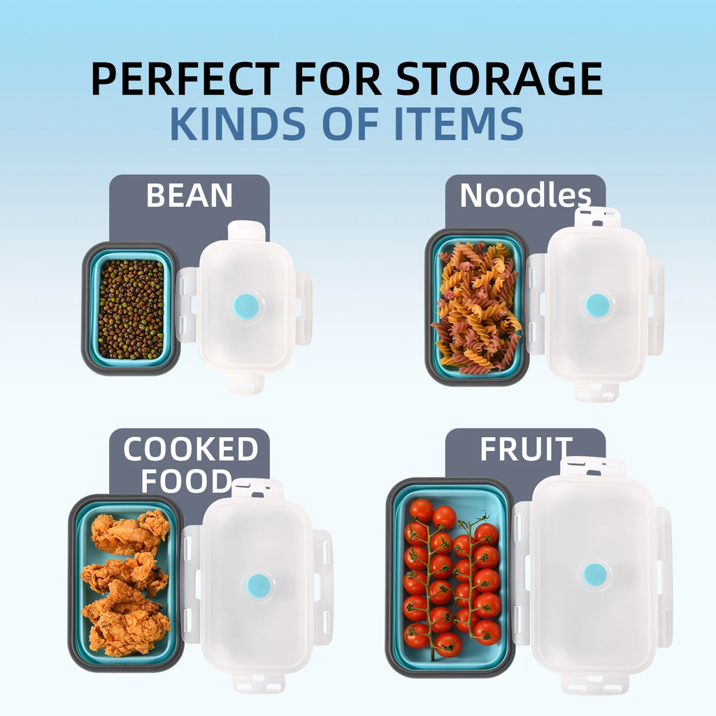 4 Pcs Blue Silicone Collapsible Square Food Storage