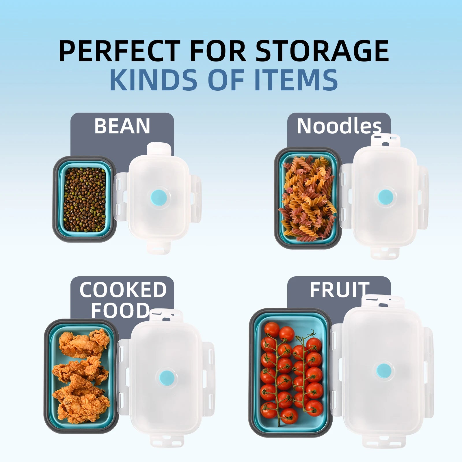 4 Pcs Blue Silicone Collapsible Square Food Storage