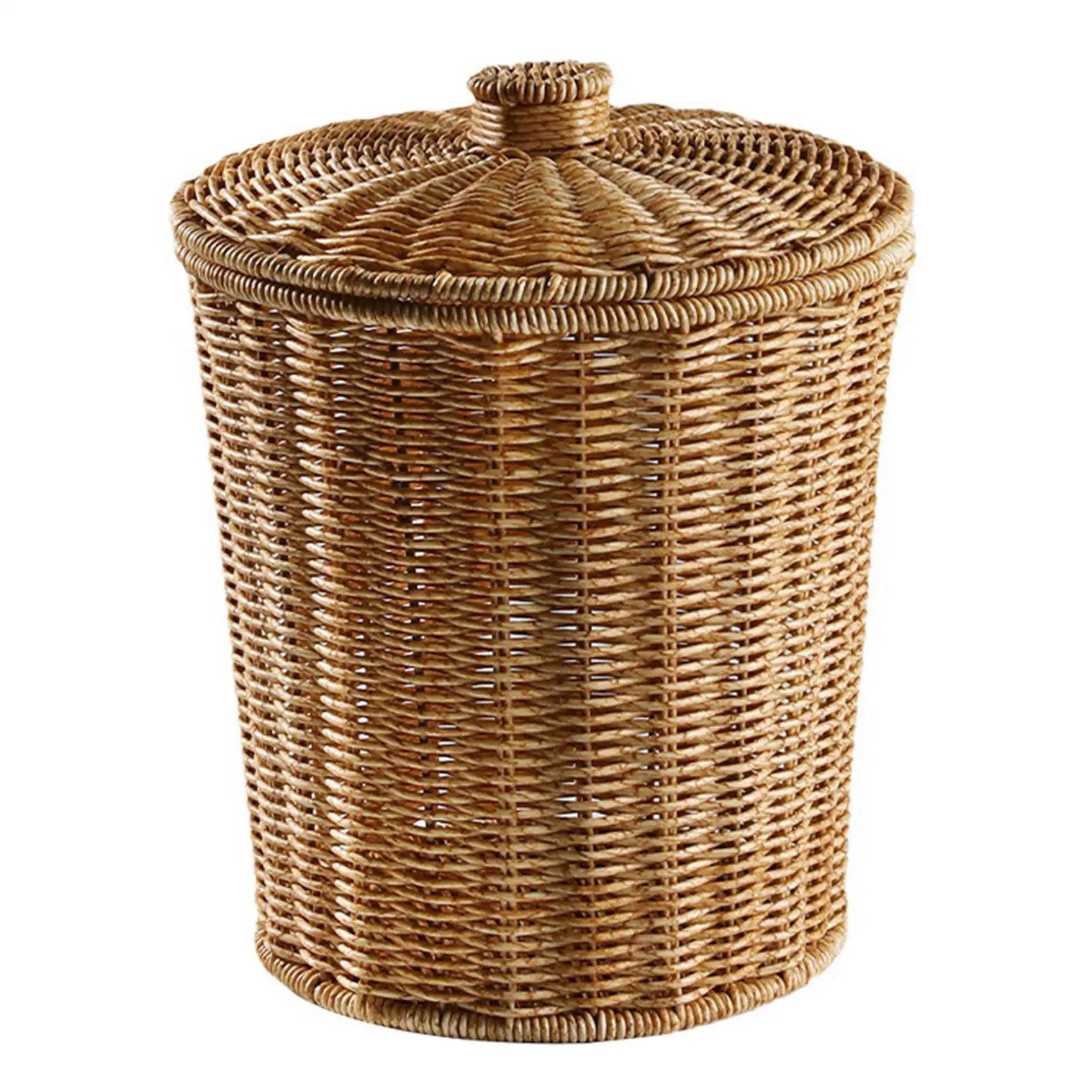 Woven Basket Trash Can Round Rattan