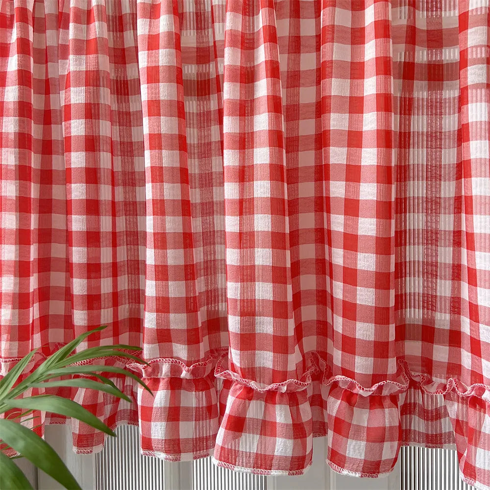 Red Plaid Ruffle Short Cafe Curtains
