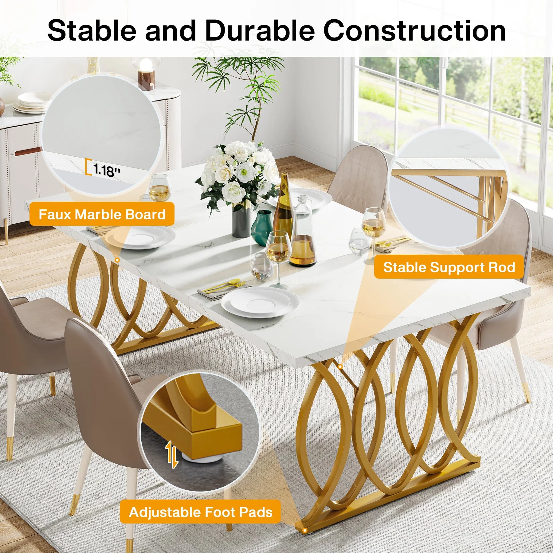 Dining Table with Faux Marble Table Top