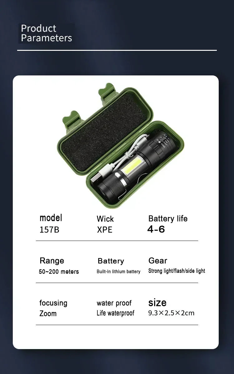 Mini Portable Flashlight Zoomable Rechargeable