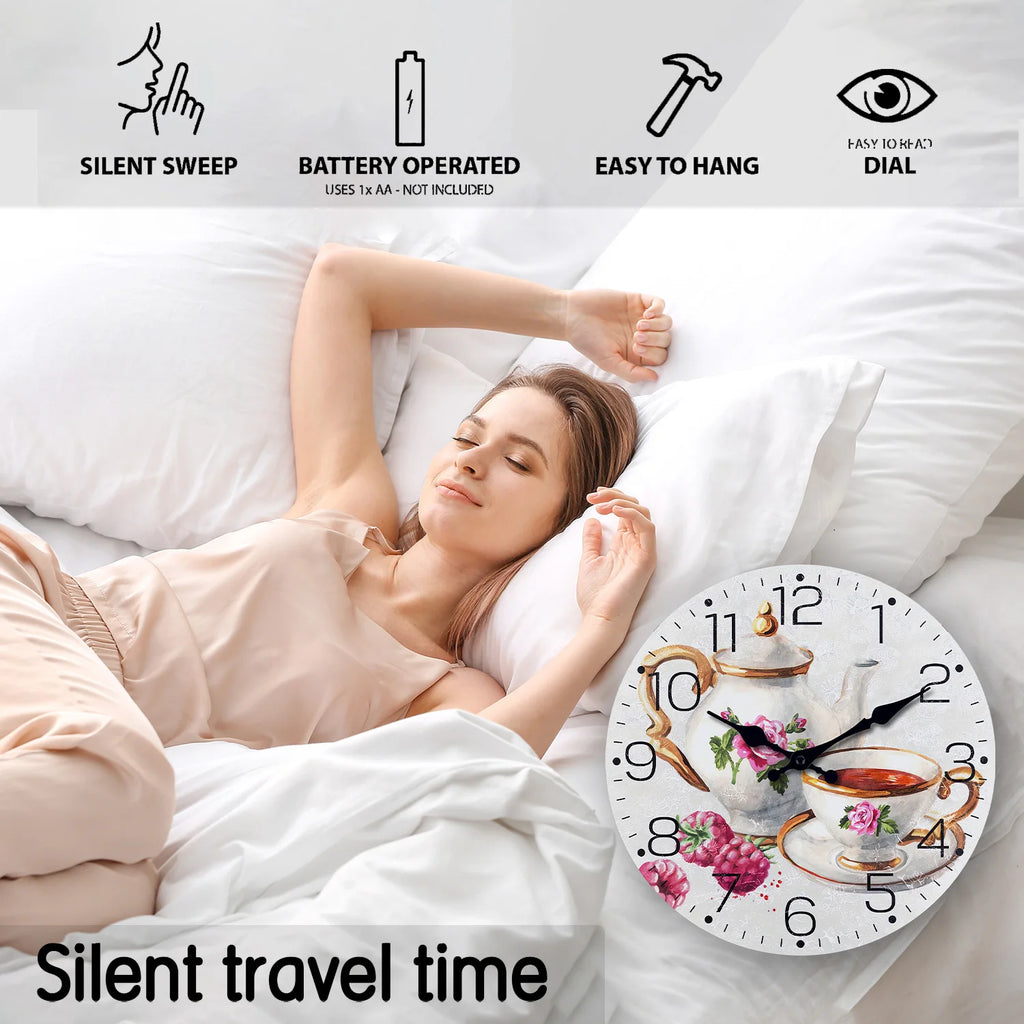 Teapot and Teacup Pattern Wooden Wall Clock