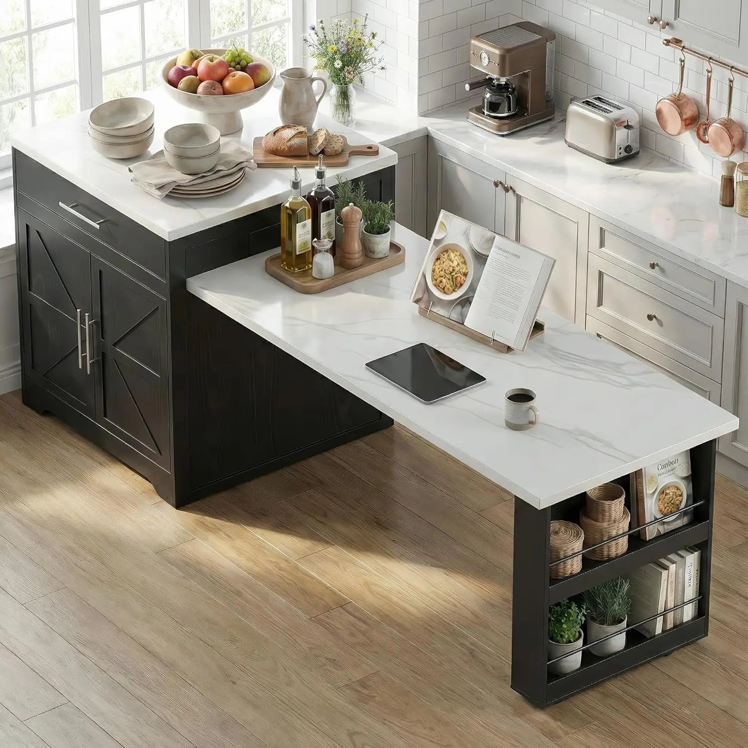 Kitchen Island with Extendable Dining Table for 4-6