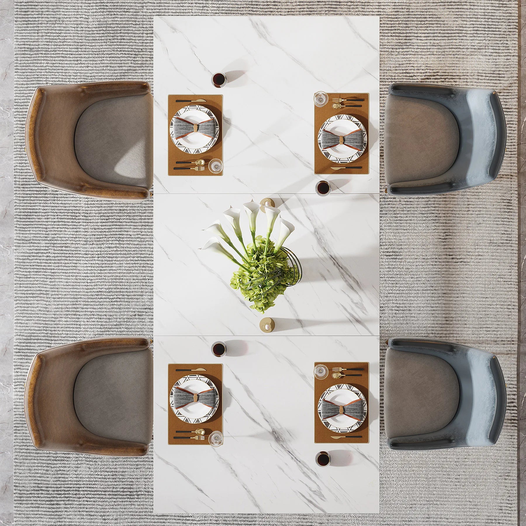 Dining Table with Faux Marble Table Top