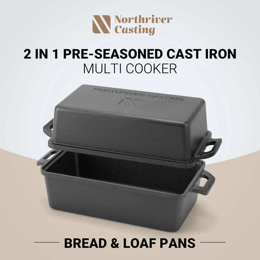 9x5 Inch Cast Iron Loaf Pan with Lid 2-Piece Set