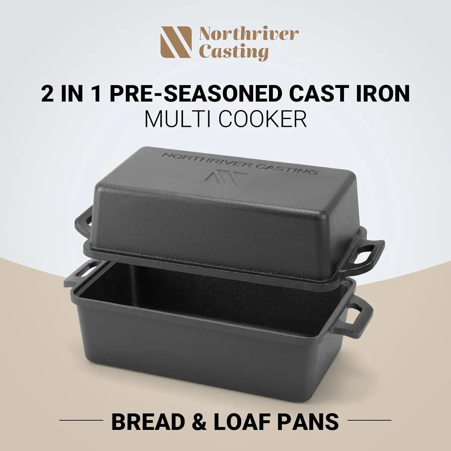 9x5 Inch Cast Iron Loaf Pan with Lid 2-Piece Set