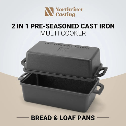 9x5 Inch Cast Iron Loaf Pan with Lid 2-Piece Set