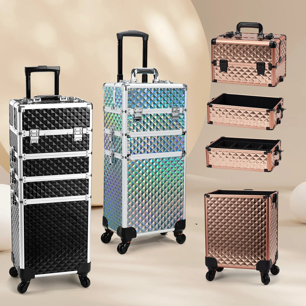 Makeup Trolley Case Detachable 4 in 1 Alloy Train Briefcase for Nail Manicure on Wheels Lock Salon Large Capacity Storage Case