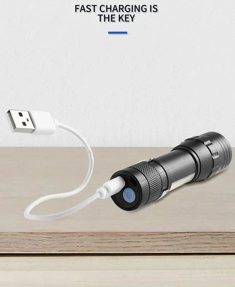 Mini Portable Flashlight Zoomable Rechargeable