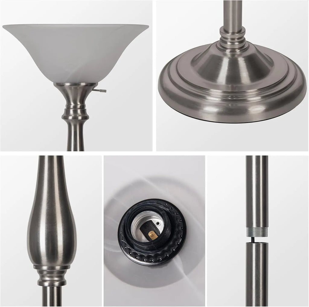 Torchiere Floor Lamp, White Alabaster Glass Shade
