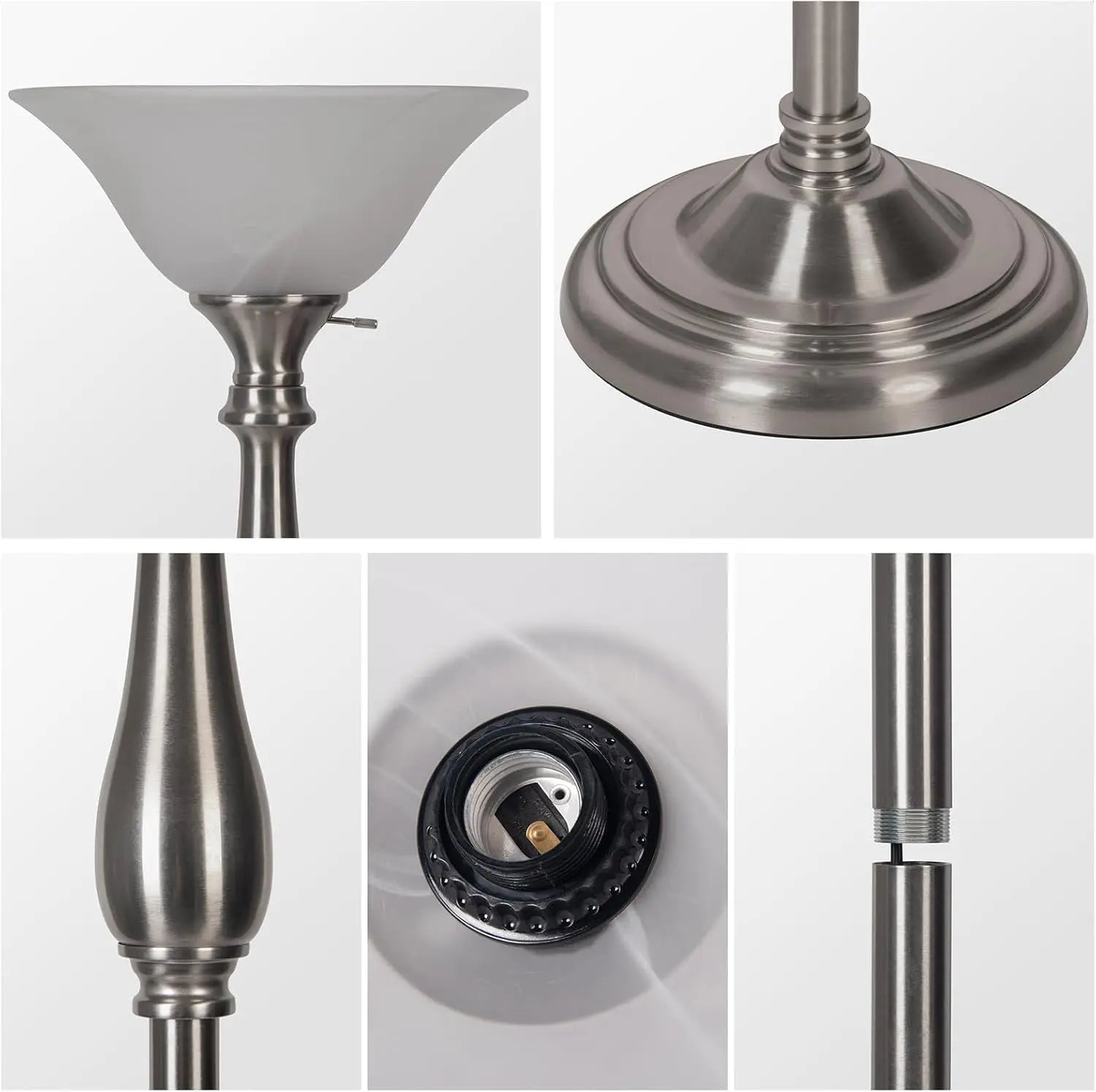 Torchiere Floor Lamp, White Alabaster Glass Shade