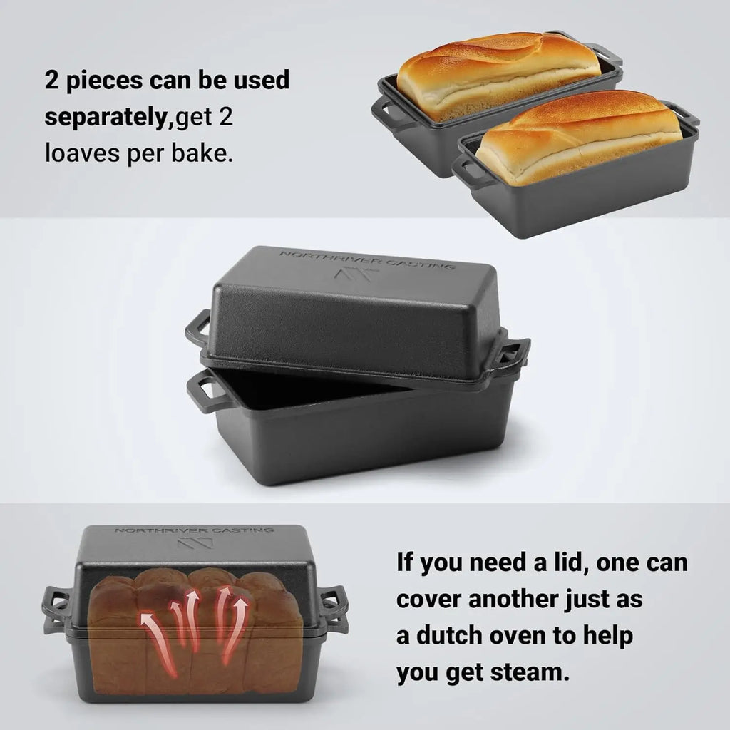 9x5 Inch Cast Iron Loaf Pan with Lid 2-Piece Set