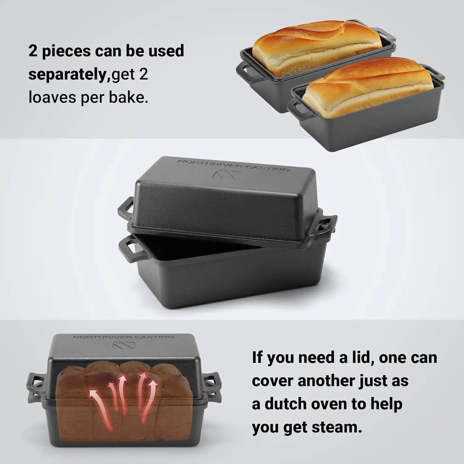 9x5 Inch Cast Iron Loaf Pan with Lid 2-Piece Set