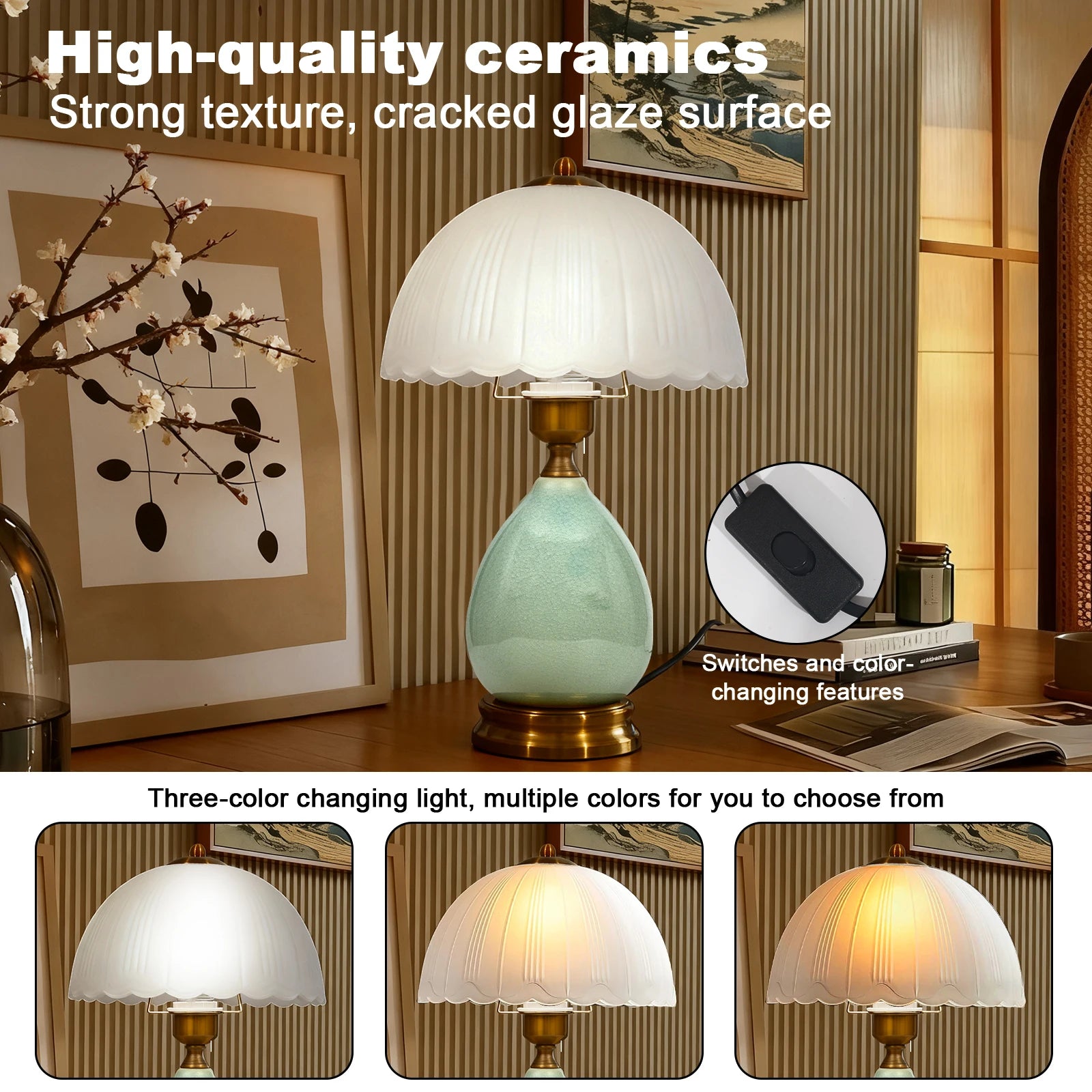 Ceramic Table Lamp 3-Color Dimmable