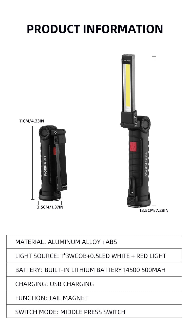Rechargeable Flashlight  Magnet and Hook