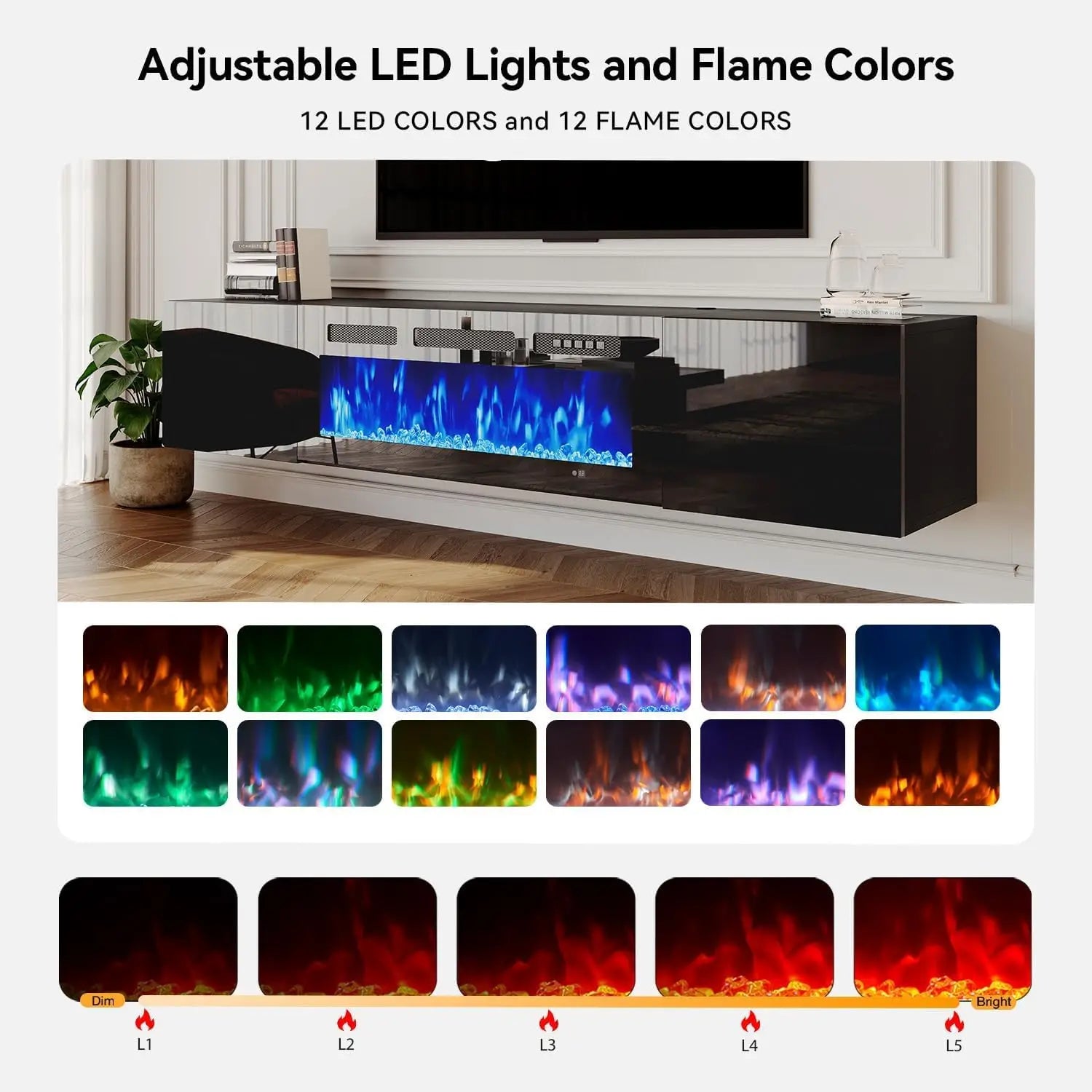 70'' Floating TV  Electric Fireplace