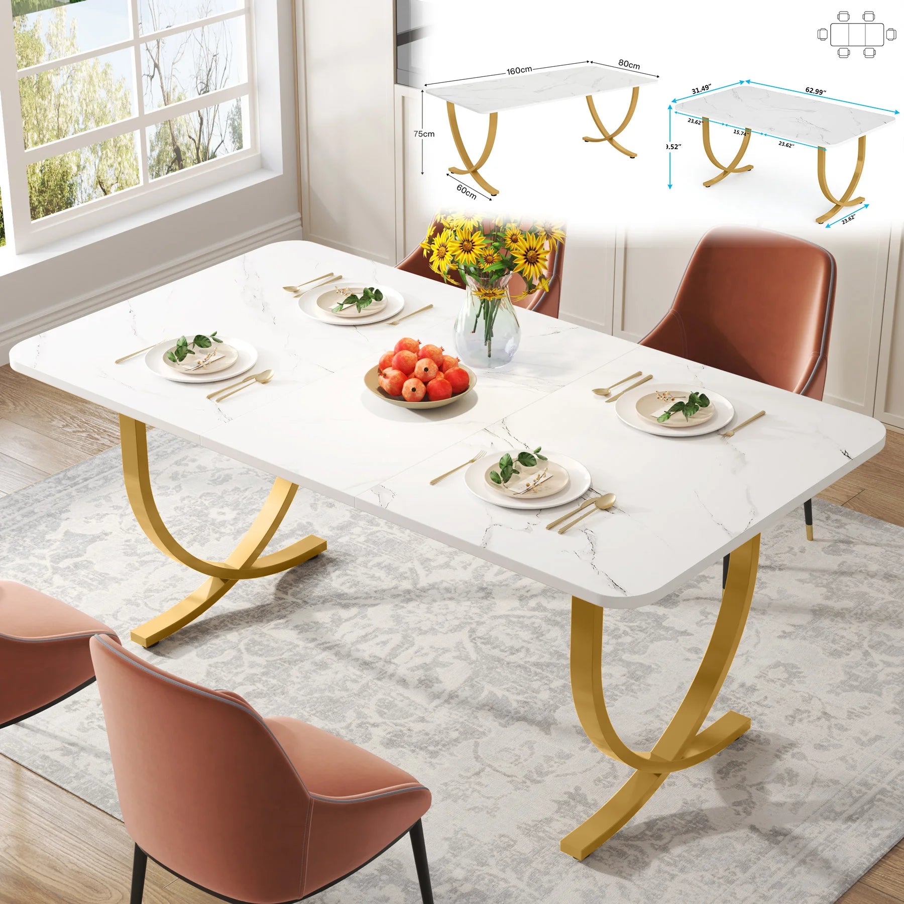 Dining Table with Faux Marble Table Top