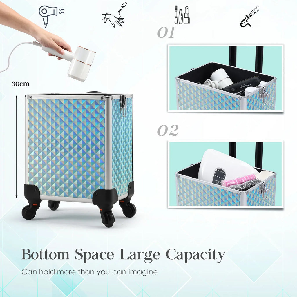Makeup Trolley Case Detachable 4 in 1 Alloy Train Briefcase for Nail Manicure on Wheels Lock Salon Large Capacity Storage Case