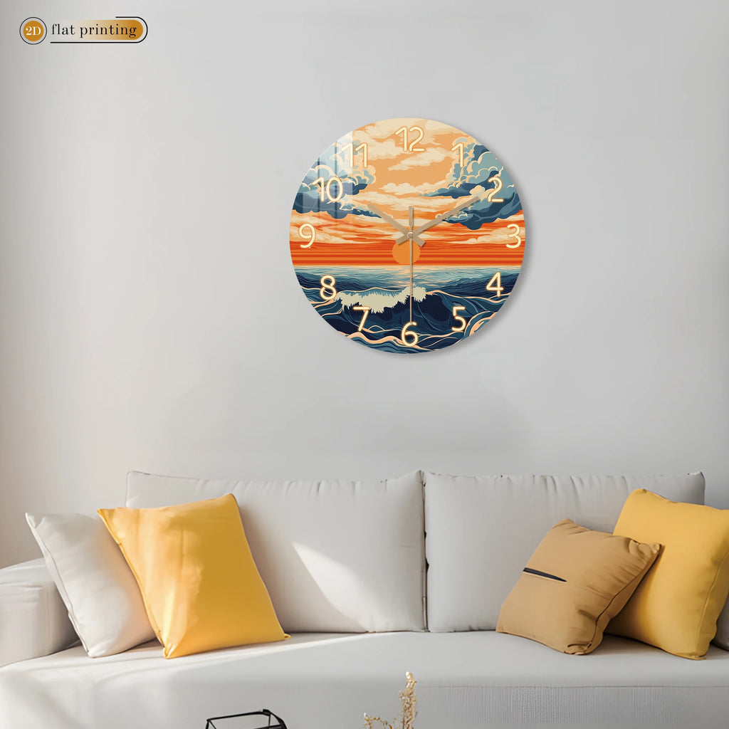 Vibrant Sunset Ocean Waves Wall Clock
