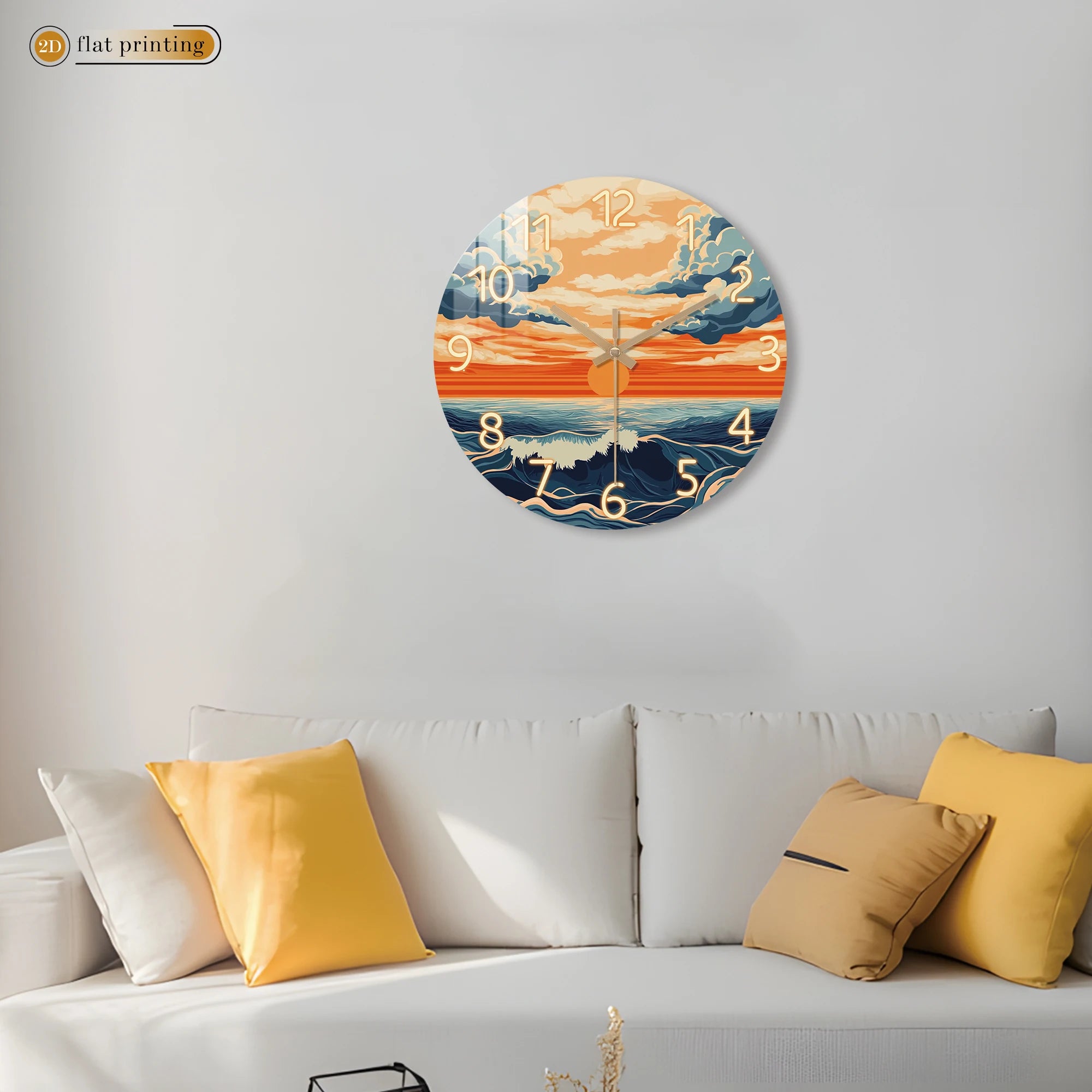 Vibrant Sunset Ocean Waves Wall Clock