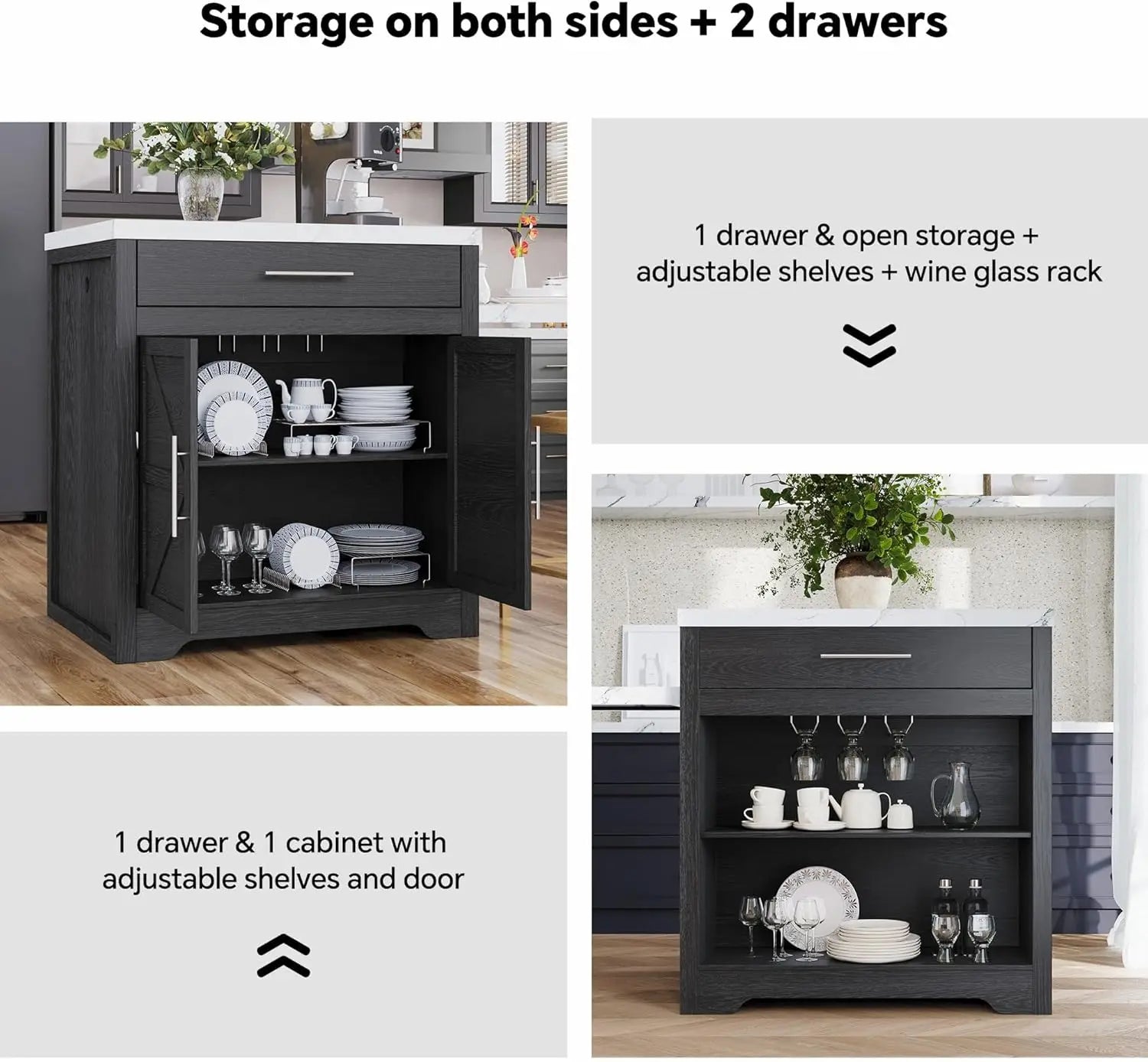 Kitchen Island with Extendable Dining Table for 4-6