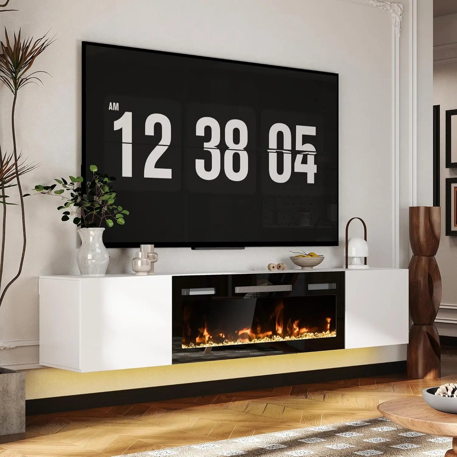 80in Floating TV Stand with Electric Fireplace