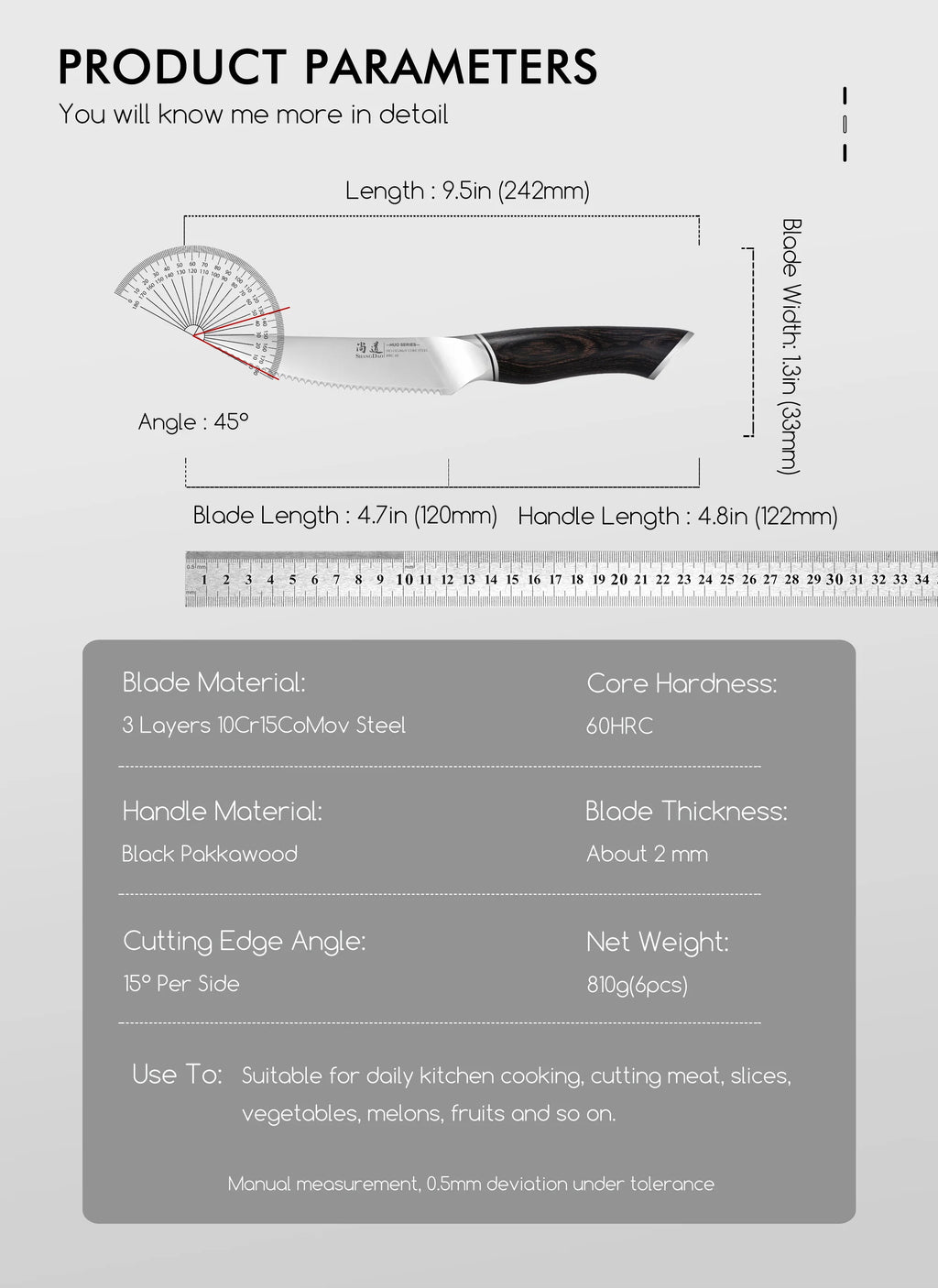 Steak Knife ,High Carbon Steel with Pakkawood Handle