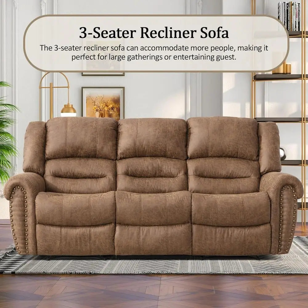 Nut Brown Leather 3-Seat Reclining Sofa